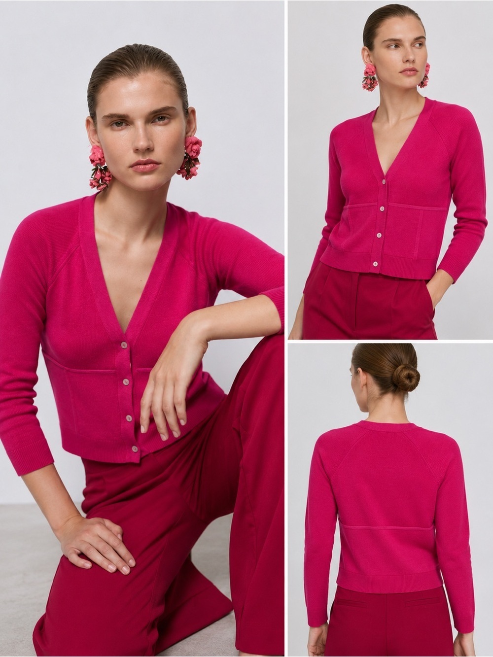Zara knit seam detail v neckline cardigan pink Small 6873/025